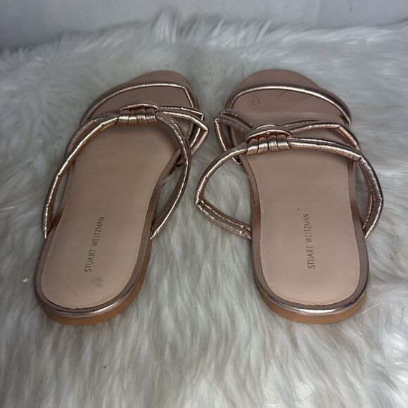 Stuart Weitzman Rose Gold Women's Flat Slide Sandal with Twist Knot Detail Sz 10 - Picture 5 of 8